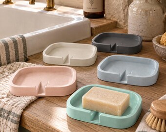 Soap Dish, Self-Draining Concrete-Style Jesmonite, Handmade Bathroom Gift