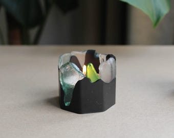 Bougeoir en verre de mer, objet de décoration artisanale écossaise
