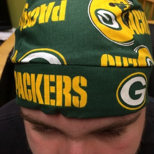 Vtg NFL Green Bay Packers Green Yellow Do-Rag Bandana w/ Visor Made in USA Green Bay Packers Visor Hat Adjustable Green Gold Yellow  main image 2