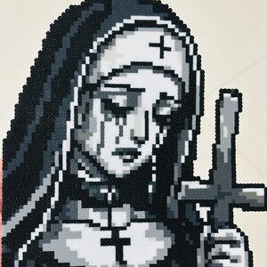 Perler Bead Nun Pattern: Grayscale Fuse Bead Art (Digital File)