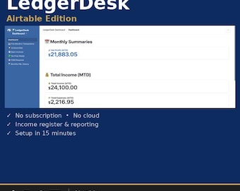 Sistema de contabilidad Airtable para pequeñas empresas: plantilla LedgerDesk Solo Financial Tracker
