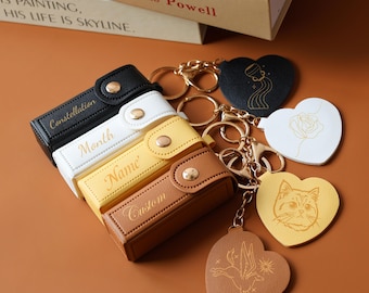Benutzerdefinierte Lippenstift Fall Schlüsselbund, tragbare Leder Make-up Tasche für Frauen, personalisierte gravierte Herz Charme, Mini Kosmetik Beutel Geschenk für Sie
