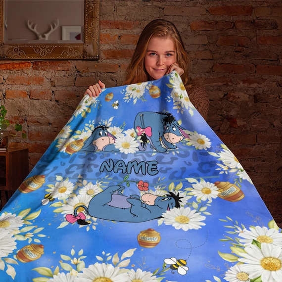Floral Eeyore Blanket Personalized Name Eeyore Baby Blanket Disney Fleece Mink Sherpa Blanket Custom Name Blanket Newborn Gift Etsy