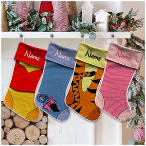 Custom Name Winnie The Pooh And Friends Christmas Stocking, Family Christmas Stocking, Christmas Pooh Stocking, Custom Stockings With Names