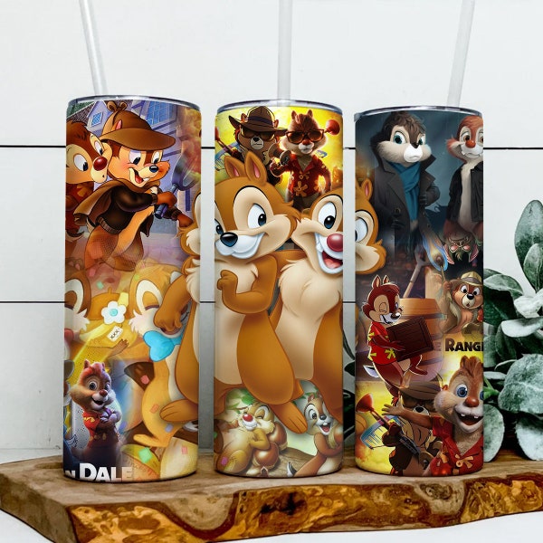 Chip And Dale 3D 20oz Skinny Tumbler Wrap PNG, Chipmunks PNG, Double Trouble Png, Sublimation Instant File Digital, Download PNG