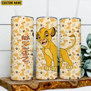 Personalized Name Baby Simba 20oz Skinny Tumbler Wrap PNG, Colorful Lion King Png, Lion King Tumbler PNG, Sublimation Instant File Digital