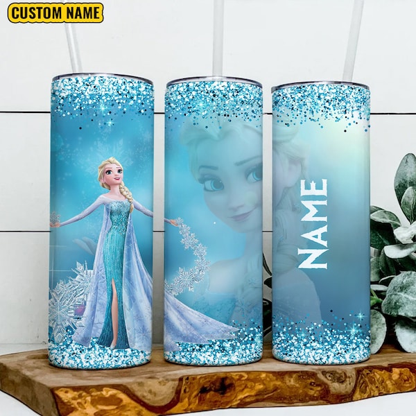 Nom personnalisé Elsa Princess 20 oz skinny gobelet Wrap PNG, gobelet la reine des neiges PNG, fichier instantané numérique par sublimation, téléchargement PNG