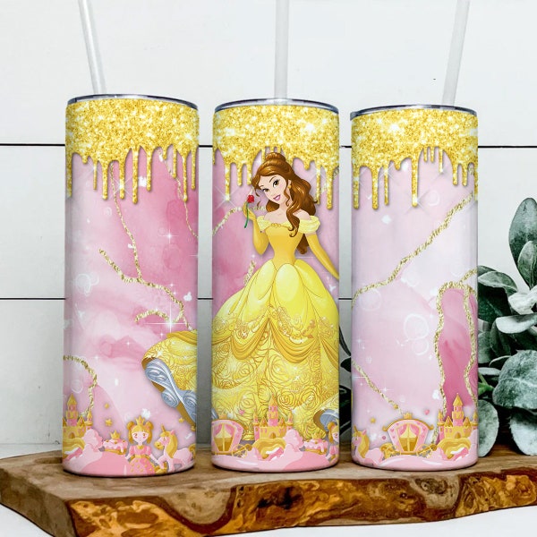 Princess Belle 3D 20oz Skinny Tumbler Wrap PNG, Beauty And The Beast Tumbler Wrap PNG, Sublimation Instant File Digital, Download PNG