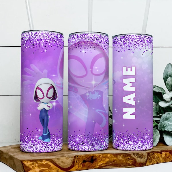 Personalized Name Ghost Spider 20oz Skinny Tumbler Wrap PNG, Spidey And His Amazing Friends PNG, Sublimation Instant File Digital
