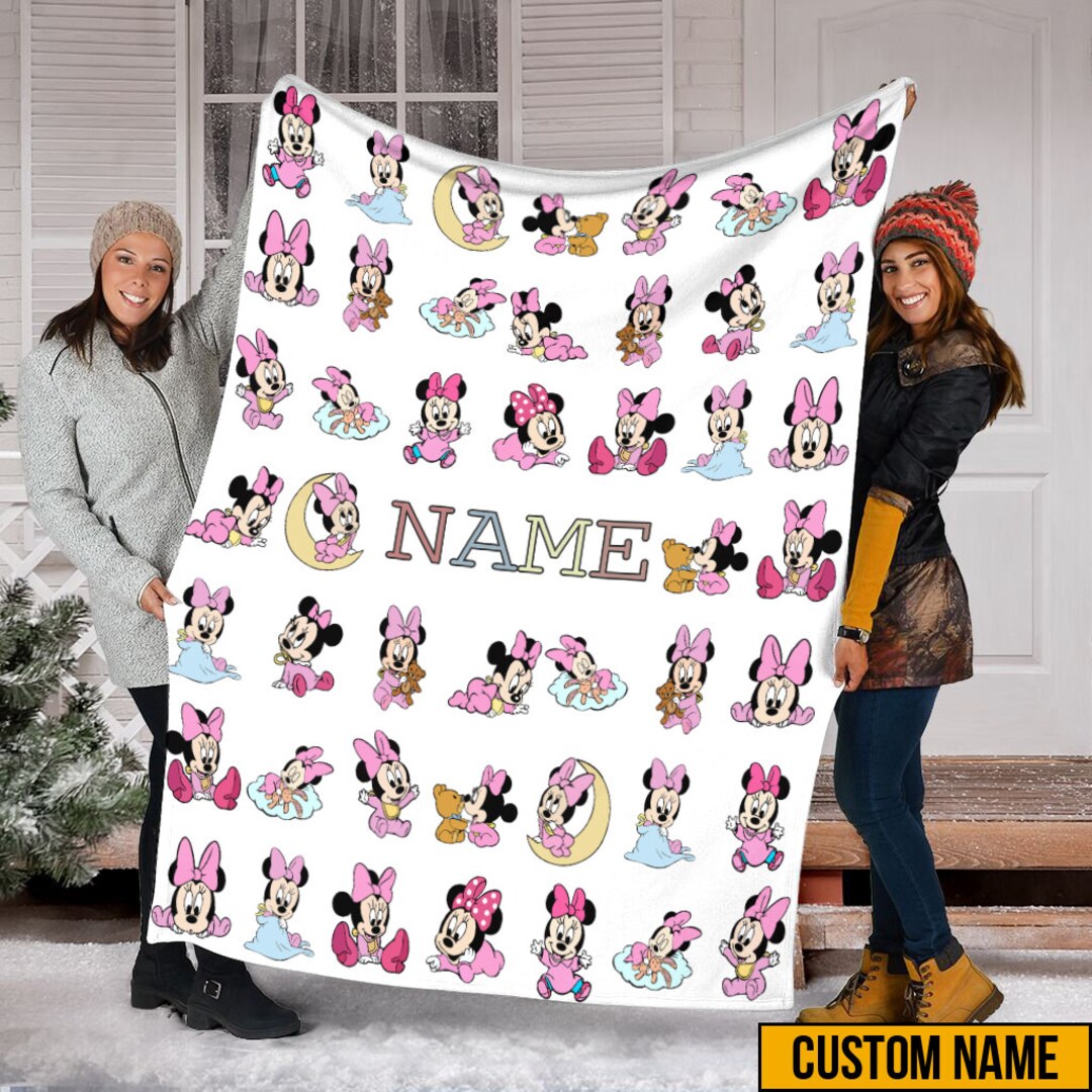Personalized Name Minnie Mouse Baby Blanket, Minnie Baby Blanket, Disney Fleece Mink Sherpa
