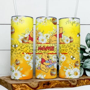 Personalized Pooh Bear 20oz Skinny Tumbler Wrap PNG, Winnie The Pooh Tumbler PNG, Winnie The Pooh Png, Sublimation Instant File Digital