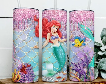 Ariel Princess 3D 20oz Skinny Tumbler Wrap PNG, The Little Mermaid Tumbler PNG, Sublimation Instant File Digital,Download PNG