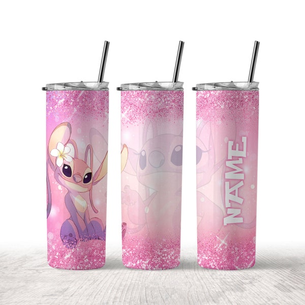 Gepersonaliseerde naam Angel 20oz Skinny Tumbler Wrap PNG, Lilo en Stitch Tumbler PNG, Ohana Tumbler Png, Sublimatie Instant File Digital