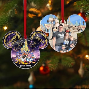Customized Disney Family Trip 2024 Photo Ornament, Christmas Mickey Head Ornament, Disney Trip Photo Ornament, Custom Family Photo Ornament