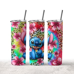 Stitch Flower 20oz Skinny Tumbler Wrap PNG, Lilo And Stitch Tumbler PNG, Stitch Png, Sublimation Instant File Digital, Download PNG,
