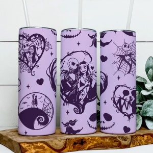 Jack And Sally 20oz Skinny Tumbler Wrap PNG, The Nightmare Before PNG ,Couple Tumbler Png Sublimation Instant File Digital, Download PNG,
