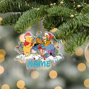 Christmas Light Winnie The Pooh Ornament, Personalized Name Winnie Pooh & Friends Ornament, Winnie Pooh Keepsake, Christmas Tree Decor