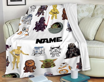 Custom Name Star Wars Characters Throw, Star Wars Blanket, Star Wars Bedding Decor, Disney Star Wars Gift, Baby Shower Gift