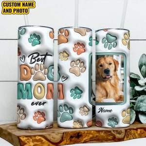 3D meilleur chien maman de tous les temps 20 oz skinny gobelet Wrap PNG, 3D chien maman avec photo Design fichier instantané numérique, téléchargement PNG, chien maman cadeau