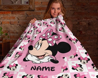 Customized Minnie Mouse Blanket, Personalized Name Minnie Baby Blanket, Disney Fleece Mink Sherpa Blanket, Baby Show Gift