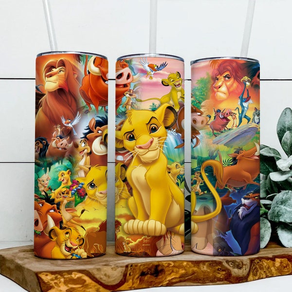 Lion King Characters 20oz Skinny Tumbler Wrap PNG, Simba Tumbler PNG, Colorful Lion King Png, Sublimation Instant File Digital, Download PNG
