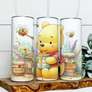 Winnie Pooh With Honey 20oz Skinny Tumbler, Winnie The Pooh Tumbler Wrap PNG, Pooh Bear Tumbler PNG, Sublimation Instant File Digital