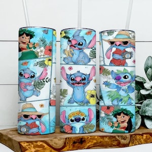 Chibi Lilo And Stitch 20oz Skinny Tumbler Wrap PNG, Stitch Tumbler PNG, Sublimation Instant File Digital, Download PNG