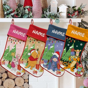 Christmas Stocking Winnie The Pooh And Friends, Personalized Family Christmas Stocking, Christmas Pooh Stocking, Custom Stockings With Names