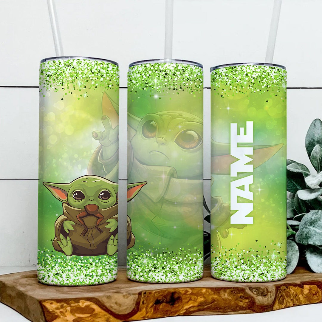Personalized Name Baby Yoda 20oz Skinny Tumbler Wrap PNG, Star Wars Tumbler PNG, Colorful Baby