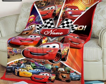 Lightning McQueen Blanket, Customized Name Disney Cars Blanket, Custom Name Blanket, Car Fleece Mink Sherpa Blanket, Magic Kingdom