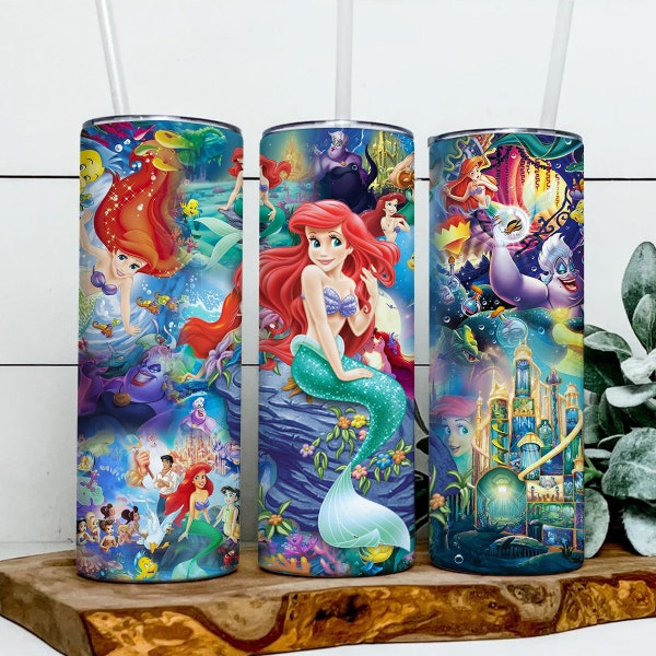 Ariel Princess 3D 20oz Skinny Tumbler Wrap PNG ,The Little Mermaid Tumbler PNG, Sublimation Instant File Digital,Download PNG