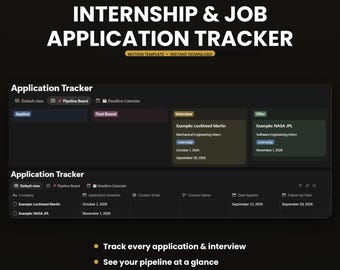 Internship & Job Application Tracker Notion Template | Job Search Board Calendar | Instant Download