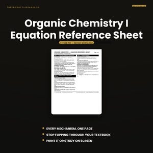 Organic Chemistry I Equation Reference Sheet | Orgo Cheat Sheet PDF Mechanisms & Stereochemistry | College Study Guide | Instant Download