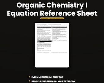 Organic Chemistry I Equation Reference Sheet | Orgo Cheat Sheet PDF Mechanisms & Stereochemistry | College Study Guide | Instant Download