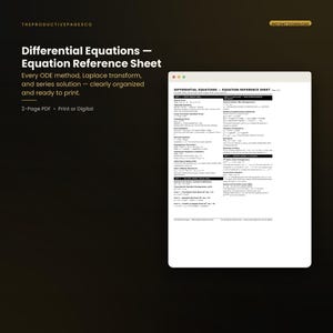 Differential Equations Reference Sheet | ODE Cheat Sheet PDF Laplace Transforms | College Math Guide | Instant Download