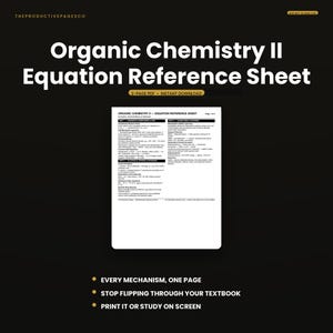 Organic Chemistry II Equation Reference Sheet | Orgo Cheat Sheet PDF Aromatics, Carbonyls & Named Reactions | Study Guide | Instant Download