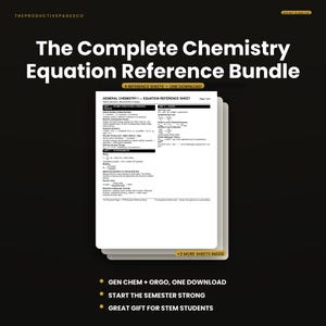 Chemistry Equation Reference Bundle | 4 College Cheat Sheets PDF Gen Chem & Organic Chem | Study Guide | Instant Download