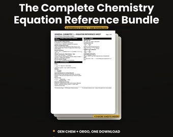 Chemistry Equation Reference Bundle | 4 College Cheat Sheets PDF Gen Chem & Organic Chem | Study Guide | Instant Download