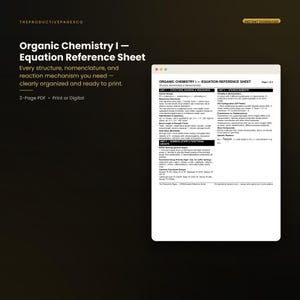 Könnte beinhalten: Ein zweiseitiges PDF-Dokument als Referenzblatt für Gleichungen der organischen Chemie I mit schwarzem Text auf weißem Hintergrund. Der Inhalt umfasst Abschnitte zu Struktur, Bindung, Resonanz, Nomenklatur, funktionellen Gruppen und Stereochemie.