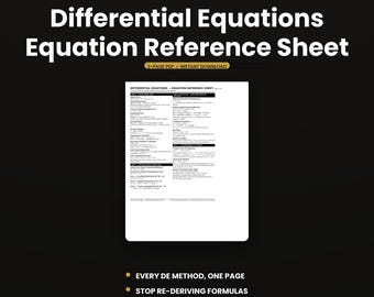 Differential Equations Reference Sheet | ODE Cheat Sheet PDF Laplace Transforms | College Math Guide | Instant Download