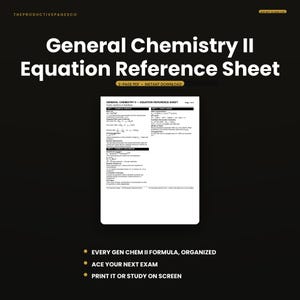 General Chemistry II Reference Sheet | Chem Cheat Sheet PDF Kinetics, Equilibrium & Acids | College Study Guide | Instant Download