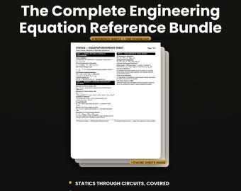 Engineering Equation Reference Bundle | 4 College Cheat Sheets PDF Statics, Dynamics & Circuits | Study Guide | Instant Download