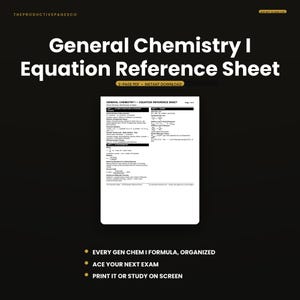 General Chemistry I Equation Reference Sheet | Chem Cheat Sheet PDF Stoichiometry & Gases | College Study Guide | Instant Download