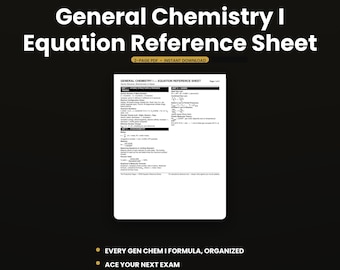 General Chemistry I Equation Reference Sheet | Chem Cheat Sheet PDF Stoichiometry & Gases | College Study Guide | Instant Download