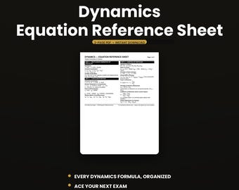 Dynamics Reference Sheet | Engineering Cheat Sheet PDF Kinematics & Vibrations | College Study Guide | Instant Download
