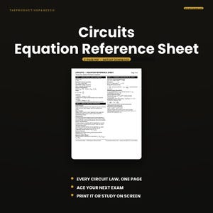 Circuits Reference Sheet | Engineering Cheat Sheet PDF DC & AC Analysis | College Study Guide | Instant Download