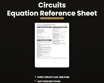 Circuits Reference Sheet | Engineering Cheat Sheet PDF DC & AC Analysis | College Study Guide | Instant Download