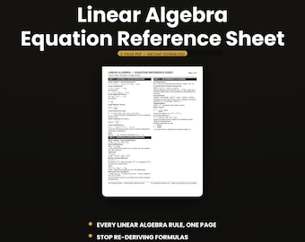 Linear Algebra Reference Sheet | Matrix Cheat Sheet PDF for College Students | Determinants & Eigenvalues | Instant Download