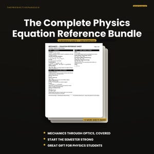 Physics Equation Reference Bundle | 3 College Cheat Sheets PDF Mechanics, EM & Waves | Study Guide | Instant Download