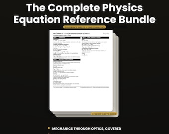 Paquete de referencia de ecuaciones de física / 3 hojas de trucos universitarias en PDF sobre mecánica, electromagnetismo y ondas / Guía de estudio / Descarga instantánea